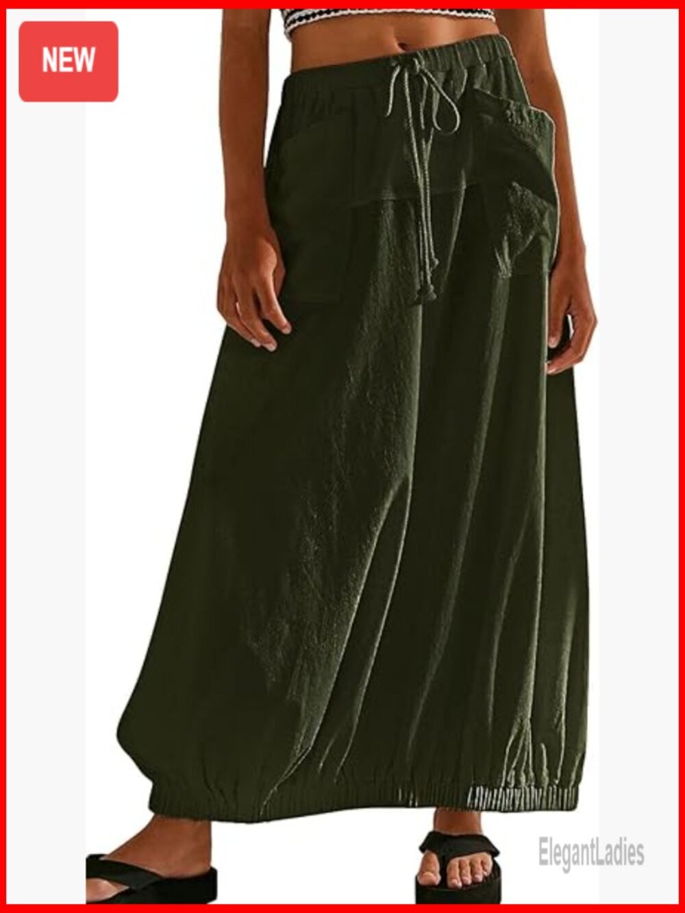 Lightweight Cotton Maxi Skirt With Drawstring Waist And Cargo Pockets